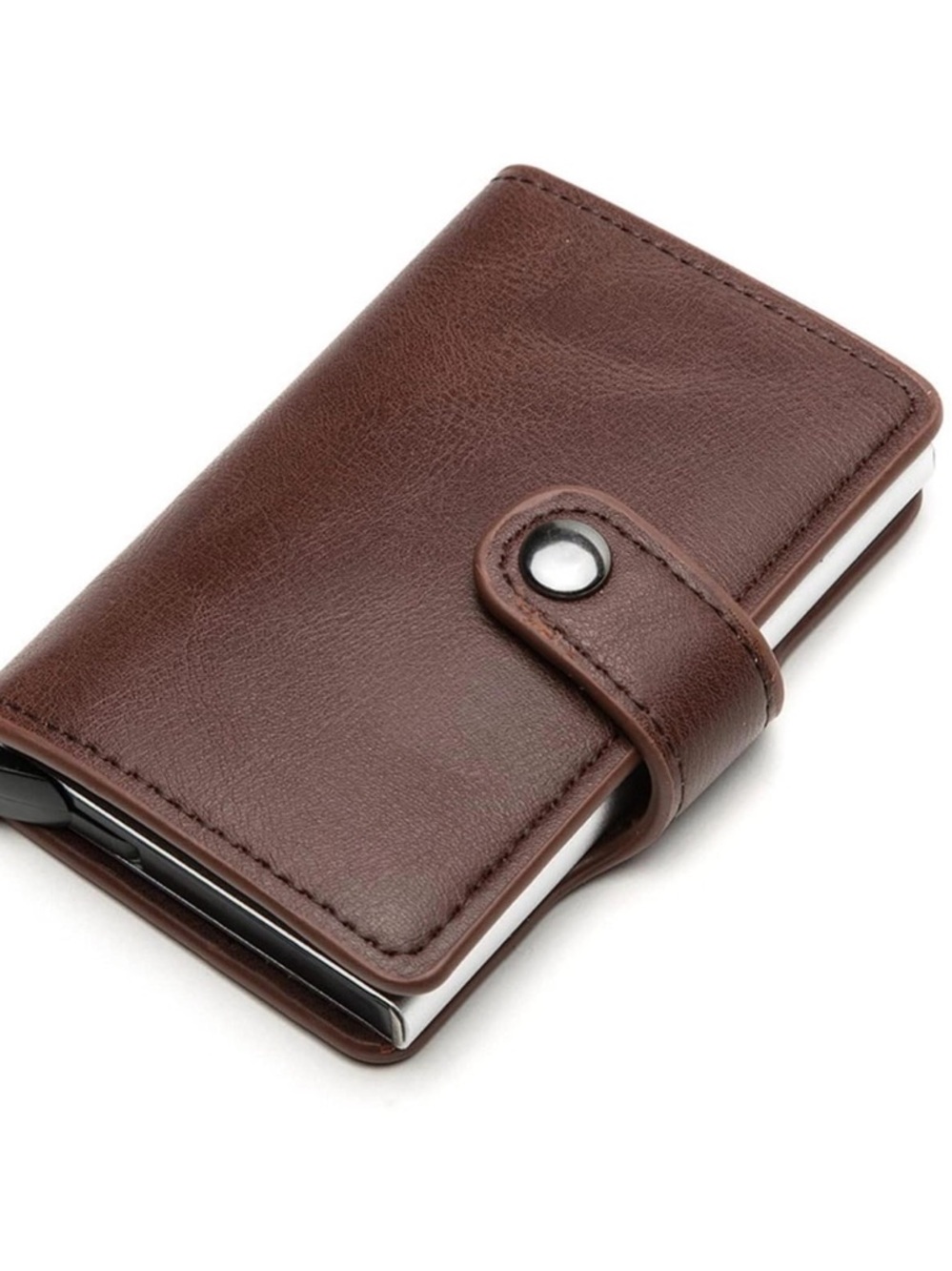Brown RFID Business Card Holder Wallet Pop-Up Aluminum Card Case